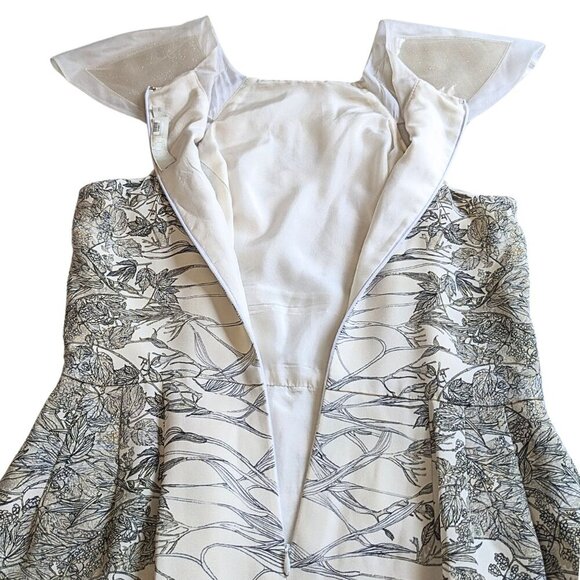 2013 HONOR NYC Garden Print Micro Sparkle Silk Midi Cocktail Dress RTW SS13 Sz 8 - Picture 5 of 8